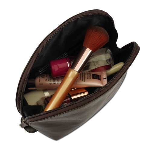 TheAntiq Leather Cosmetic Bags Make Up Bags for Women - Handmade Makeup Case Small Makeup Bags Jewelry Coin Pouch, Toiletry Bag for Men, Travel Cosmetic Pouch For Purse Brown