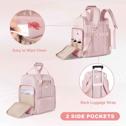 Prokva Tattoo Travel Case with 3 Cases, Tattoo Supplies Storage Organizer Backpack, Tattoo Stencil Printer Carrying Bag, Pink