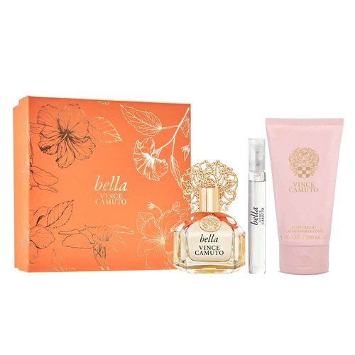 Vince Camuto Bella 3 PC Gift Set for Women, Floral and Fruity Scent, Stocking Stuffer, Christmas Gift for Her, Eau de Parfum 3.4 Fl Oz + 0.34 Fl Oz Travel Spray + 5 Fl Oz Body Cream