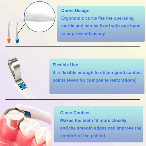 SMILEHEVEN Orthodontic Dental Matrix-Profect Bands Dental Sectional Matrix System Metal Restoration Matrix Bands Yellow/Red/Blue/Green (50PCS-Red-Curved-4.5mm)