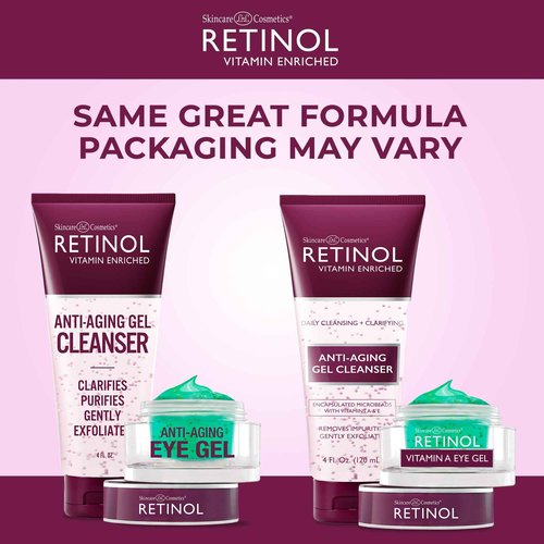 Retinol Anti-Aging Gel Cleanser - Gently Cleans Impurities From Pores & Exfoliates for Soft, Smooth Skin Eye Gel - Reduces Puffiness & Dark Circles, Restores Elasticity