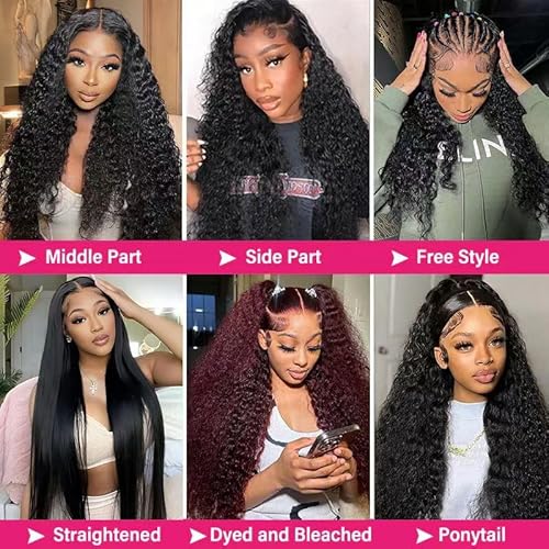 SQU&CIR Deep Wave Lace Front Wigs Human Hair Wigs 180% Density 13x4 HD Transparent Deep Curly Lace Frontal Wigs Human Hair Pre Plucked with Baby Hair for Women (20 Inch)