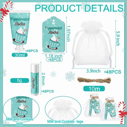 Swiffen 48 Sets Peppermint Mocha Hand Cream and Lip Balm Gift Christmas Hand Cream Bridal Baby Shower Party Favors Travel Size Hand Lotion and Lip Balm Bulk Christmas Holiday Party Supplies for Guest