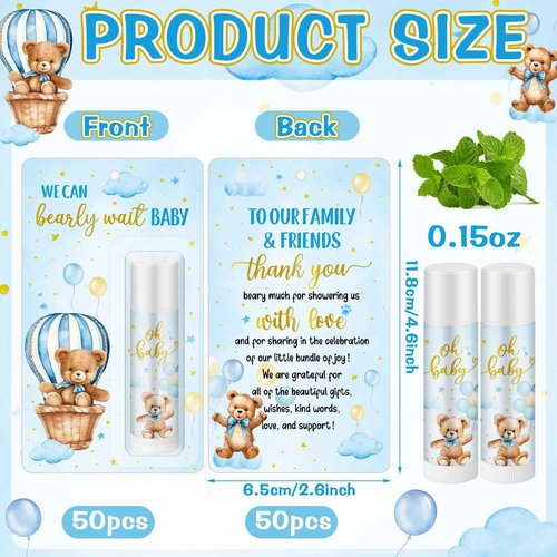 Dansib 50 Pack Bear themed Baby Shower Favor Baby Shower Lip Balm Party Gifts for Guest Games Prizes Friends Gender Reveal Girls Boys Halloween Thanksgiving Christmas