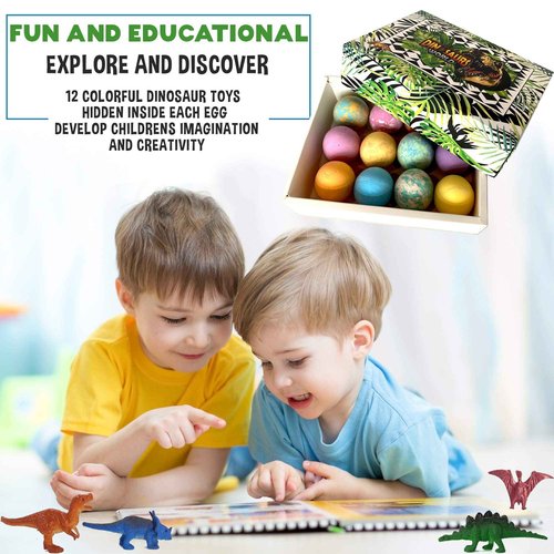 Bath Bombs for Kids with Surprise Inside - 12 Dinosaur Bath Bombs with Toys, Organic Colorful Bubble Bath Fizzies, Dino Egg Bath Bomb w/Rich Bubbles, Stocking Stuffers Christmas Gifts for Kids, Boys