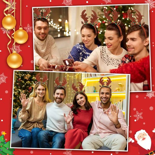Riceshoot 24 Pcs Christmas Antler Headband Reindeer Headband Deer Plush Ears Antlers Costume Hair Hoop for Christmas Party(Classic Style)