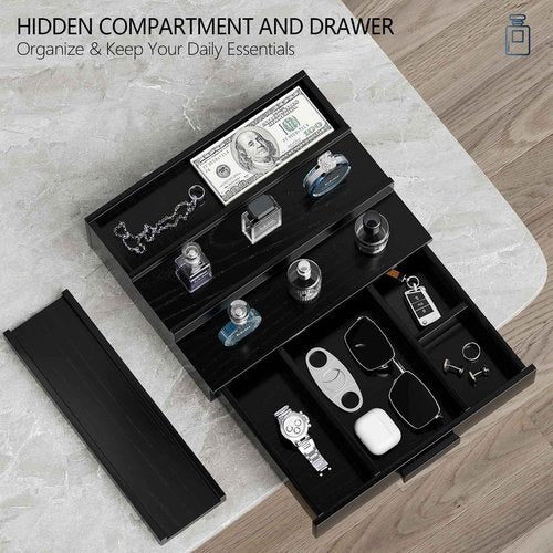 Sueuapp Walnut Wood Cologne Organizer for Men,3 Tier Cologne Stand,Cologne Shelf Display Holder,Perfume Stand Organizer with Hidden Compartment and Drawer,Great Gift for Men,Black
