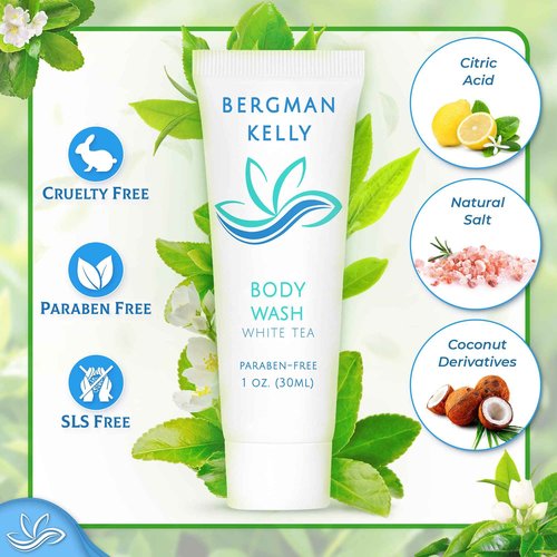 BERGMAN KELLY Travel Size Body Wash (1 fl oz, 200 PK, White Tea), Delight Your Guests with a Revitalizing and Refreshing Hotel Body Wash, Quality Mini and Small Size Guest Hotel Toiletries in Bulk