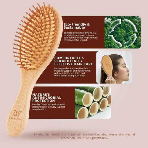 6-Pcs Bamboo Hair Brush Set-Detangling, Scalp Massage for Hair Growth, Wet/Dry Brush for Men, Women & Kids - for Thick, Curly, Thin, Long or Short - Paddle Wooden Hairbrush for Home, Travel Use