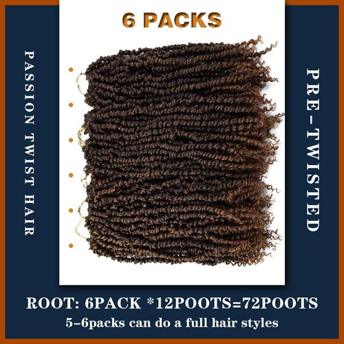 Silike Passion Twist Crochet Hair 18inch 6packs Pre-Twisted Synthetic Long Curly 12 Roots Braiding Hair Extensions For Women (18 inch, T30)