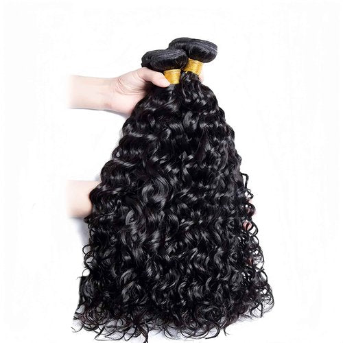 SHWAIR Water wave bundles 12A 100% Unprocessed Deep human hair bundles with Hair Extensions Natur weave Curly human hair natural blcak color for women (Natural Black, Water 20 22 24 inch 100g/bundle)