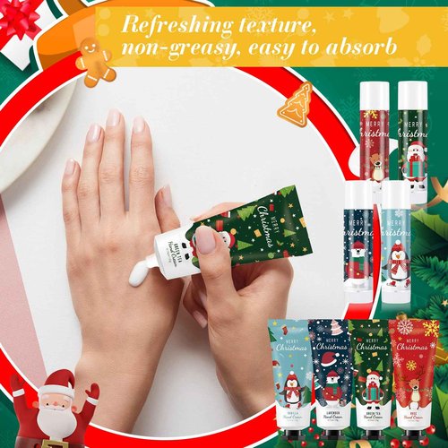 Heigble 36 Set Christmas Hand Cream Gift Set, Including Moisturizing Christmas Hand Lotion, Xmas Lip Balm, Gauze Bags, Thank You Cards Natural Fragrant Xmas Hand Cream with Lip Balm Christmas Gifts