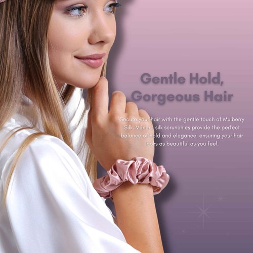 Vénera 100% Pure 22 Momme Mulberry Silk Scrunchies -Frizz&Breakage Prevention-Hair Care Ponytail Holders for Women- Silk Hair Ties (Black, Caramel, Pink)