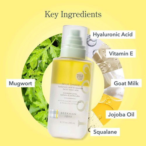 Beekman 1802 Milk Shake Facial Toner - Pack of 2 - Includes 2 oz + 8 oz Bottles - Fragrance Free - Relieves Redness - Non-Comedogenic, Alcohol Free - Good for Sensitive Skin - Cruelty Free
