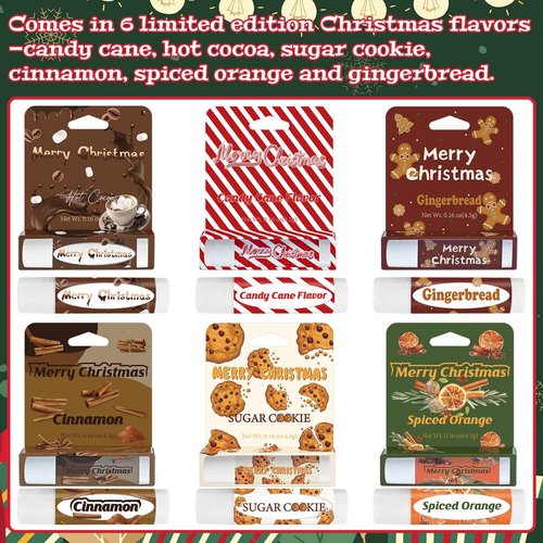 Kuabiz 24 Pcs Christmas Lip Balm Gifts Bulk Cute Stocking Goodie Bags Stuffers 6 Flavors Holiday Small Gifts Xmas Party Supplies Moisturizer Butter Care Mint Candy Christmas Limited Edition