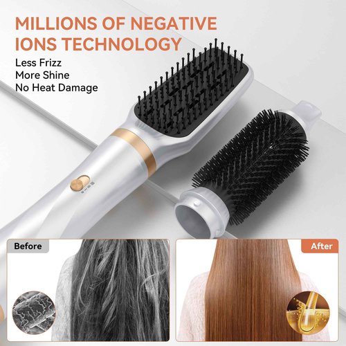 5 in 1 Blow Dryer Brush,110-120V Hair Dryer Brush, Fast Drying & 3 Adjustable Temperatures Hot-Air Hair Brushes, Detachable Hot Air Styler Set for Curling/Volumizing/Straightening/Styling (White Gold)