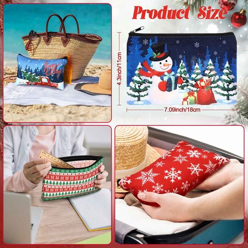 Reginary 60 Pcs Christmas Makeup Bags Bulk Xmas Cosmetic Bags 7 x 4.3 Inches Snowman Snowflake Santa Zipper Pouch Christmas Purses Gifts for Women