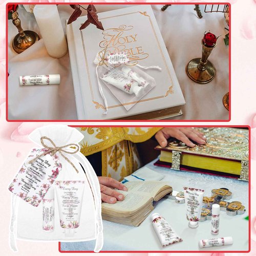 Swiffen 24 Sets Christian Hand Cream and Lip Balm Gift Set Christmas Christian Gift for Women Travel Size Hand Lotion Bible Verse Lip Balm Bulk for Baby Bridal Shower Mom Holiday Gift(Stylish)