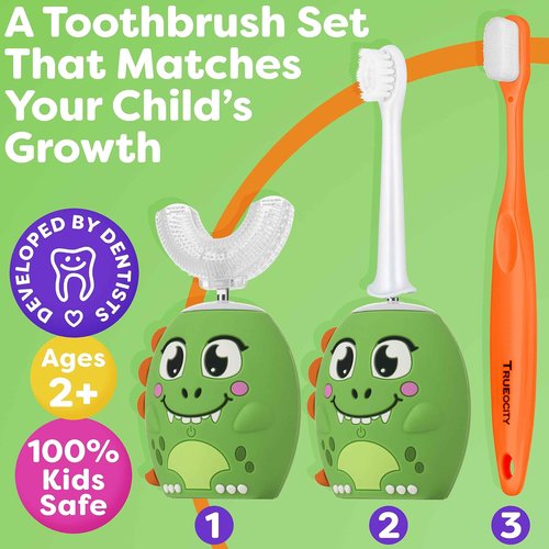 Trueocity Kids Toothbrushes U Shape (Unicorn + Dinosaur)