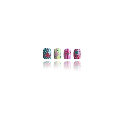 24Pcs Christmas Colorful Press on Nails Short Square Fake Nails YIHONGYAN with Cute Knot Polka Dots Design Glossy False Nails Acrylic Nails Full Cover Glue on Nails Stick on Nails for Women