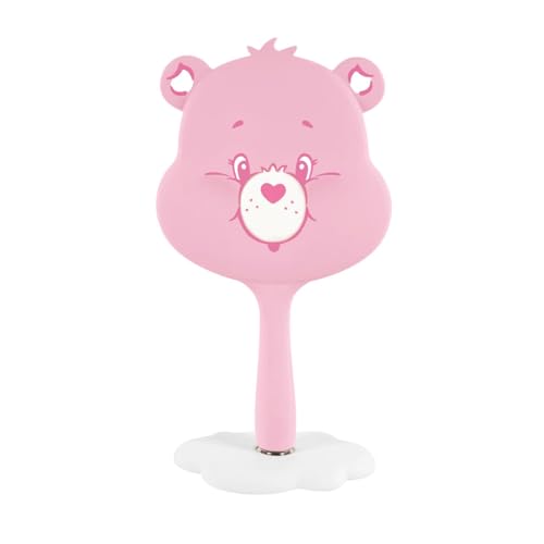 Impressions Vanity Care Bears Cheer LED Handheld Makeup Mirror for Desk, Lighted Travel Makeup Mirror with Detachable Standing Base, Ultra Bright Adjustable Lighting and Figural Shaped (Pink)