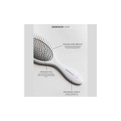 Luxury Wet Hair Brush ? Fine Stainless Steel Bristles & Ergonomic Handle by Addendum Hair ? Detangler Brush for All Hair Types ? Durable & Hygienic ? White