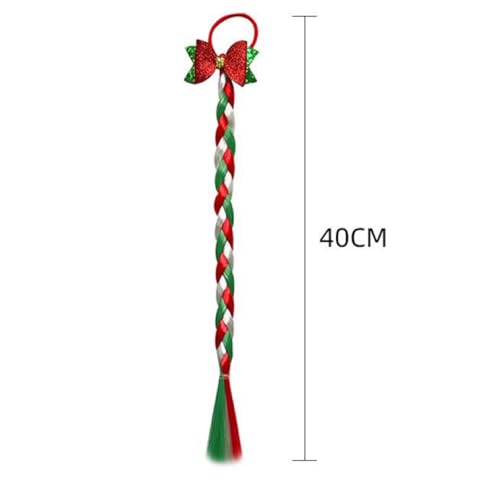 Christmas Long Braided Ponytail Extension with Hair Straight Wrap Around Red White Green Ponytail Hair Extensions Hair Tie Soft Healthy Synthetic Hair Piece for Women Girls Xmas Holiday (E)
