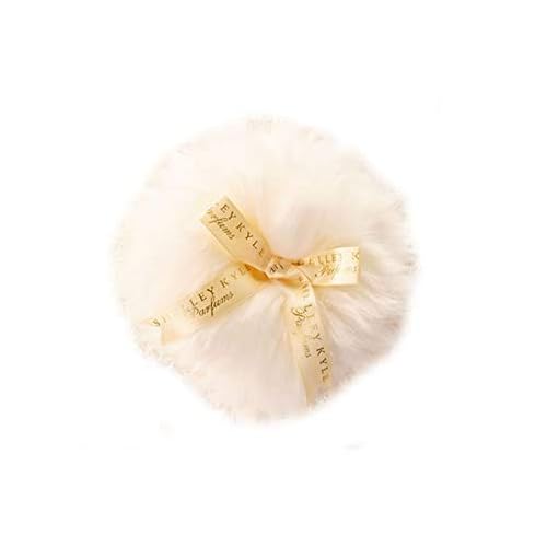 Shelley Kyle Large Handmade Lambs Wool Dusting Powder Puff with Elegant Crystal Dish