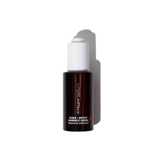 Fitglow Beauty Clear + Bright Mandelic Serum Drops | Gentle Exfoliating Face Serum | Evens Tone, Corrects Discoloration & Clears Breakouts | Hyaluronic Acid | 30ml