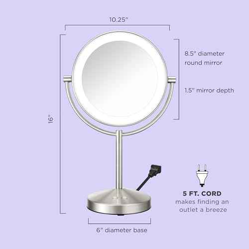 Conair Lighted Makeup Mirror, Double-Sided LED Vanity Mirror with 1X/10X Magnification, 3 Light Settings, 3 Modes, 360¡Æ Rotation, Satin Nickel Finish