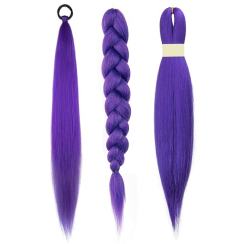 Kraler 4 packs 24 inch Synthetic Braiding Hair Extensions, Purple Pre-Stretched Braiding Hair for Girls for Box Braids, Halloween Cosplay Party