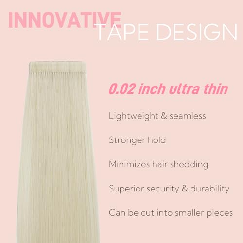 Tape in Hair Extensions Real Human Hair Double Stitched Invisible Seamless 20pcs 50g (Lightest Blonde, 24 inch)