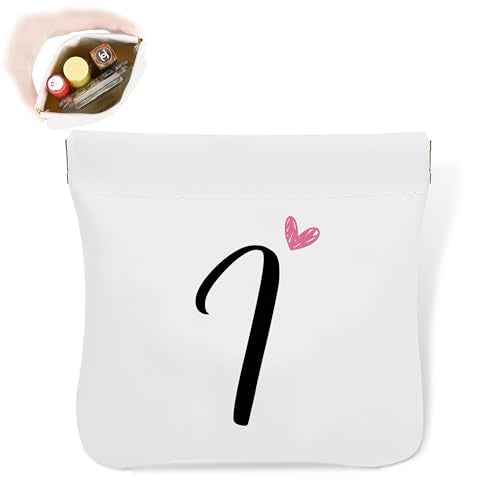 Initial I Personalized Pocket Cosmetic Bag, Waterproof Portable No Zipper Self-closing Makeup Pouch, Mini Travel Storage Makeup Bag, Gift Ideal for Women Girls Teen (BP09)