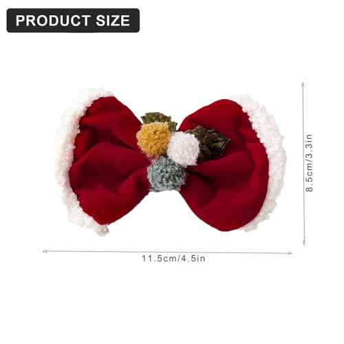 Christmas Red Bow Hair Clips, Xmas Duckbill Bow Barrette Hair pins Fabric Fur Ball Hair Headdress Headwear for Kids Girls Women Christmas Hair Accessories