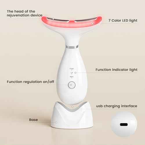 Facial and Neck Massager,7 Color LED Light Therapy for Face,Face Lift Device,Beauty Face Massager Tools for Skin Care (White)