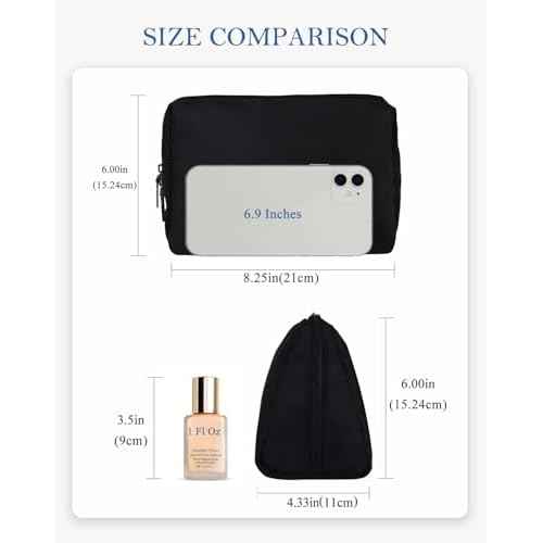 Aosbos Small Travel Makeup Pouch - Cosmetic Bag for Women, Midnight Black