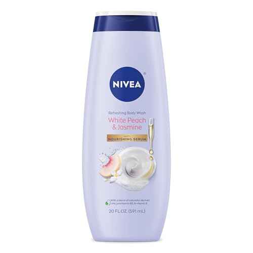 NIVEA Refreshing White Peach and Jasmine Body Wash with Nourishing Serum, Scented Body Wash for Women, Enriched with Provitamin B5 and Vitamin E, 20 Fl Oz Bottle