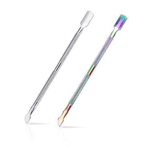 2PCS Cuticle Pusher and Cutter, Stainless Steel Dual Head Cutter and Trimmer Manicure and Pedicure Tool for Fingernails and Toenails
