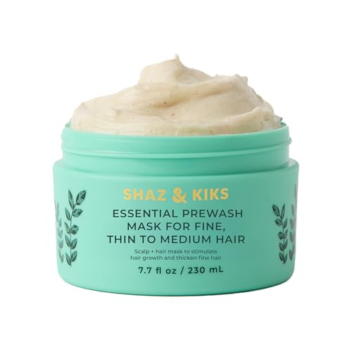 SHAZ & KIKS Essential Prewash Scalp+Hair Mask for Fine, Thin to Medium Hair | Deliver 35+ Essential Nutrients to Build Long-term Health | Stimulate Growth & Thicken Fine Strands | Color-Safe | 230ml