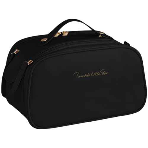 Leather Makeup Bag for Women, Portable Travel Cosmetic Bags Zipper Make Up Pouch for Ladies Woman, Large Toiletry Organizer Bag for Toiletries Cosmetics Accessories, Black