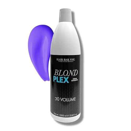 HAIR BAR NYC 30 Volume - Blond Plex Anti-Yellow Porfessional Lightening System for Charcoal Hair Bleach - Violet Developer with Plex, Reduce Brassy, Eliminates Orange Tones 33.8oz/1lt