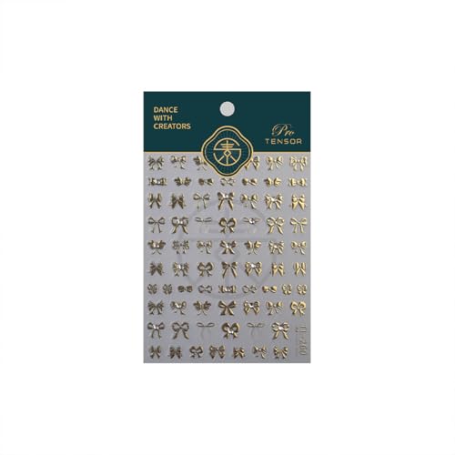 5D Embossed Bow Nail Stickers - Gold Bow Nail Art Decals with Rhinestone Knot Designs for Women's Manicure