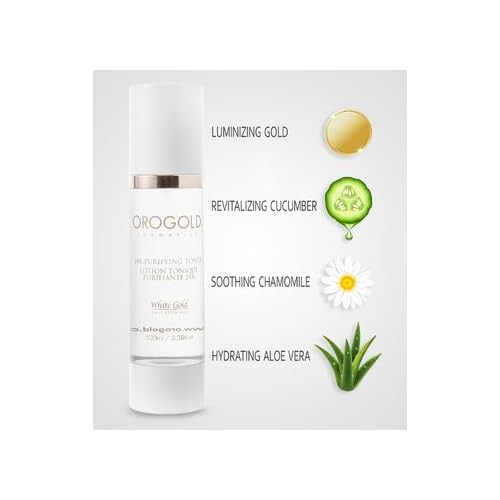 Orogold White Gold 24K Purifying Facial Toner, Face Toner with Gold, Aloe Vera and Chamomile, 100 Mililiter / 3.38 Fl.Oz.