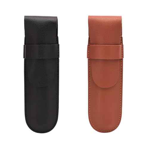 2 Pack Straight Razor Case Pouch Sleeve Flap Cover Sheath Protective Holster PU Leather Carrying Holder Protector For Straight Edge Razors Blade Safety Travel Barber Close Shaving Manual Shaver