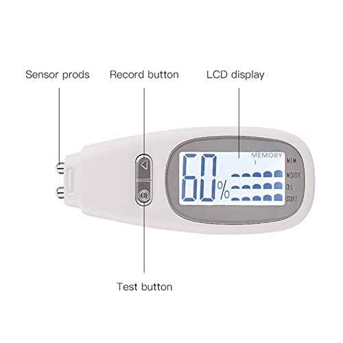 Digital Skin Detector Moisture Tester Portable Facial Softness Moisture Oil Content Tester Analyzing Device with Backlit, Approx. 3.1x1.9x7.4cm/1.22x0.75x2.91in, White