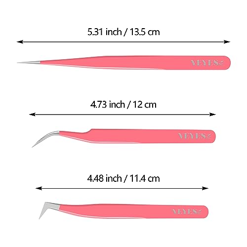 VEYES INC Lash Tweezers for Eyelash Extensions,High Precision Tweezers Kit Contains Isolation,Curved and Volume Lash Tweezers (3pcs) Pink