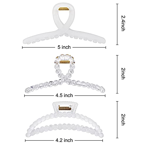 Hair Claw Clips, Nonslip Matte Clear Hair Clips, Large for Thick, Strong Hold Jaw Clamps, Butterfly Claws Hairpins Fashion Hair Accessories for Women (3 Pack)