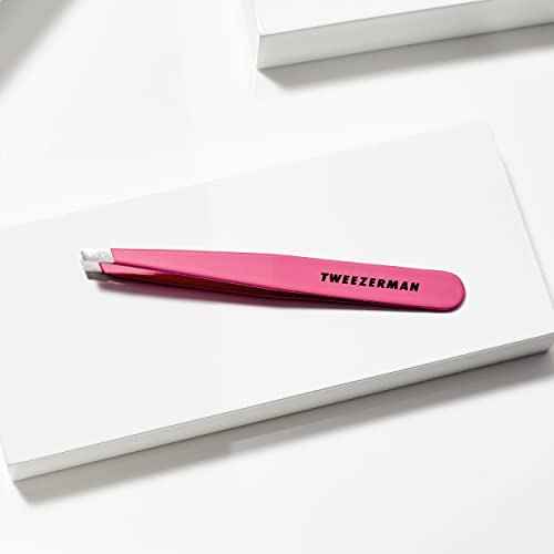 Tweezerman Stainless Steel Slant Tweezer - Eyebrow Tweezers for Women and Men (Neon Pink)