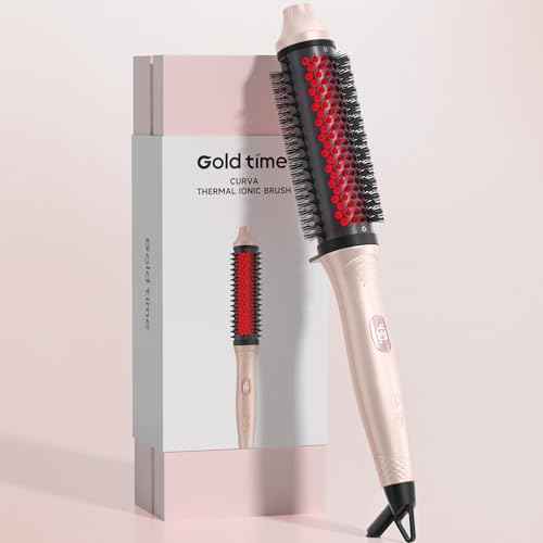 Infrared Thermal Brush, 1.65 inch Heated Round Brush for Blowout Look, Universal Voltage, Negative Ion Technology, 6 Temperature Settings, Less Damage, Pink Gifts for Women Teen Girls