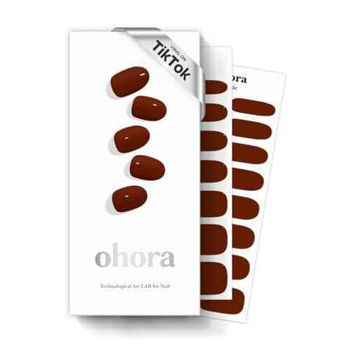 ohora Semi Cured Gel Nail Strips (N Chilly) - Red, Solid, Works with Any UV/LED Lamps, Salon-Quality, Long Lasting, Easy to Apply & Remove - Includes 2 Prep Pads, Nail File & Wooden Stick